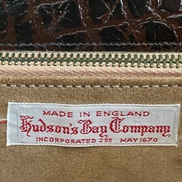 Vtg. 1950’s Hudson's Bay Co. LEATHER + SUEDE HANDBAG Embossed Croc/Gator/Snake - Picture 4 of 16